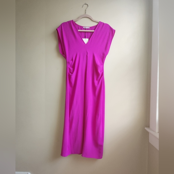 Zara Draped Fushia Midi Dress - Picture 3 of 6